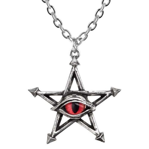 Red Curse Pentagram Eye Pewter Necklace