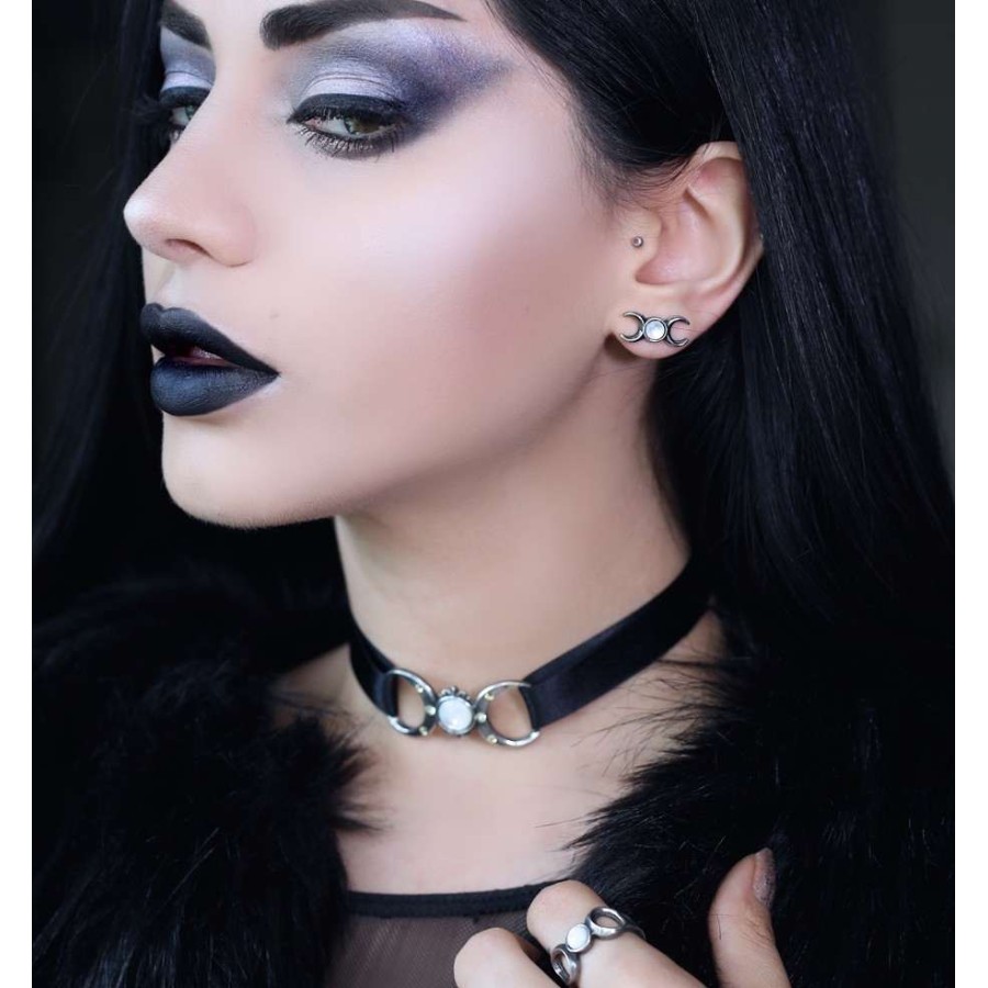 Triple Goddess Pewter Moon Choker | Alchemy Gothic Wicca Necklace