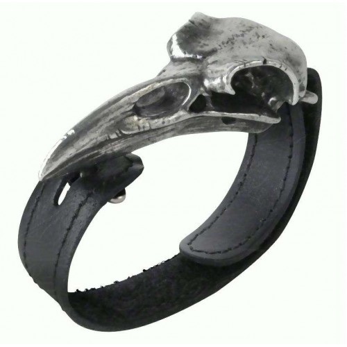 Rabeschadel Pewter Raven Skull Leather Strap Bracelet