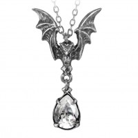 La Nuit Crystal Bat Pewter Necklace