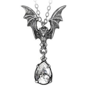 La Nuit Crystal Bat Pewter Necklace