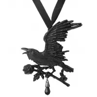 Harbinger Black Raven and Rose Gothic Necklace