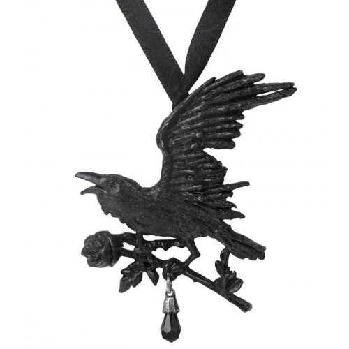 Harbinger Black Raven and Rose Gothic Necklace