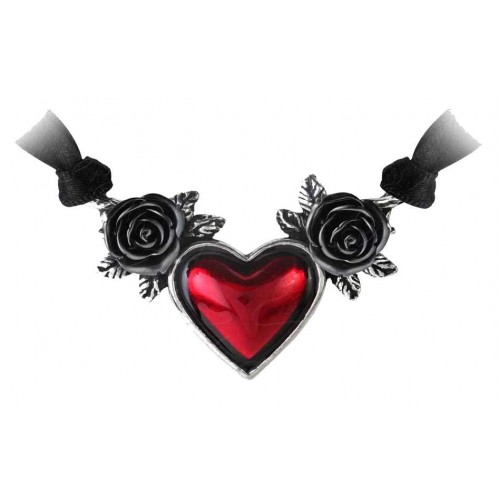 Blood Heart Black Rose Heart Pewter Necklace