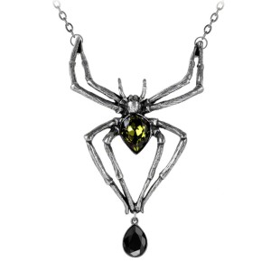 Emerald Venom Spider Pewter Necklace