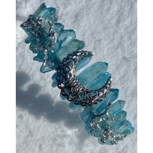 Moon and Earth Crystal Crown - Aqua Aura Quartz