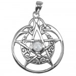 Crescent Moon Pentacle Sterling Silver Pendant with Gemstone