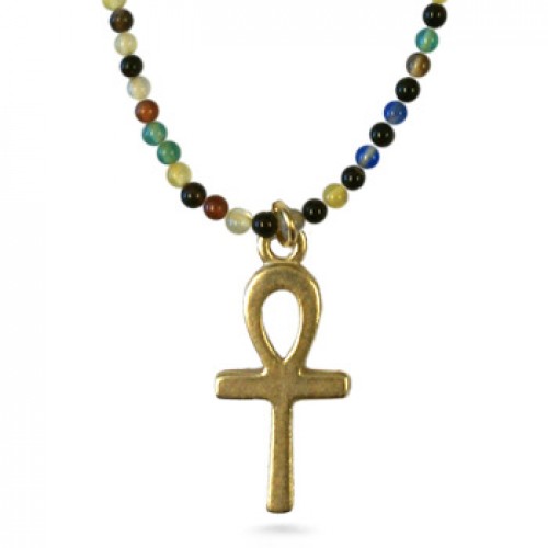 Ankh Charm on Agate Bead Egyptian Necklace