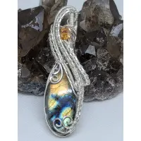 Blue Gold Labradorite in Sterling Silver Handmade Pendant