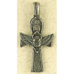 Ankh with Winged Scarab Pewter Necklace