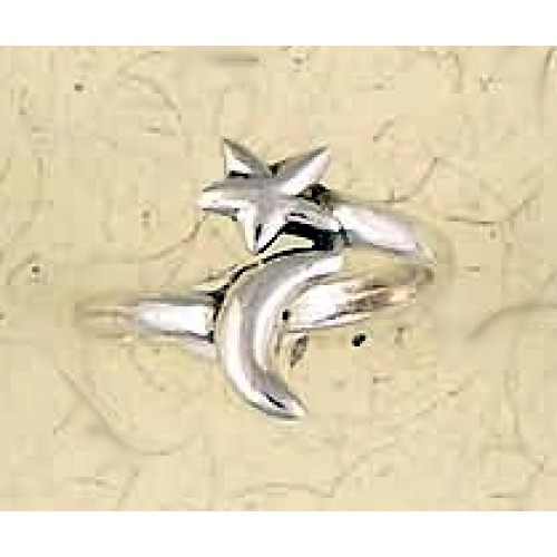 Moon and Star Sterling Silver Ring