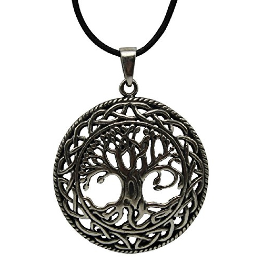 TREE OF LIFE PENDANT NECKLACE PEWTER CELTIC PAGAN SYMBOL ON A CORD 37mm