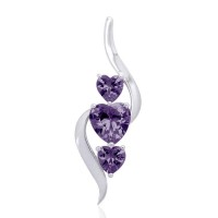 3 Heart Amethyst Gemstone Silver Pendant