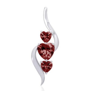 3 Heart Garnet Gemstone Silver Pendant