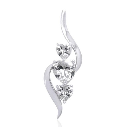 3 Heart White Cubic Zirconia Gemstone Silver Pendant