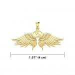 Guardian Angel Wings 18K Gold Pendant with Capricorn Zodiac Sign 