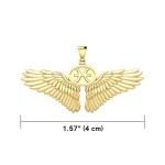 Guardian Angel Wings 14K Gold Pendant with Pisces Zodiac Sign 