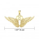 Guardian Angel Wings 18K Gold Pendant with Taurus Zodiac Sign 