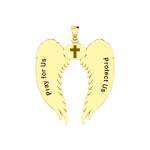 Guardian Angel Wings 14K Gold Pendant with Cancer Zodiac Sign 