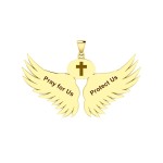 Guardian Angel Wings 14K Gold Pendant with Leo Zodiac Sign 