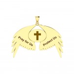 Guardian Angel Wings 14K Gold Pendant with Virgo Zodiac Sign 