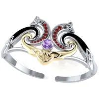 Celtic Knotwork Silver, Gold and Gemstone Cuff Bracelet