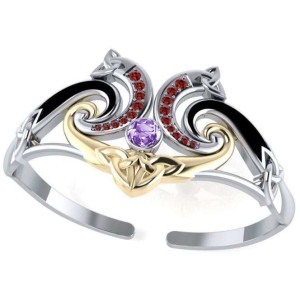 Celtic Knotwork Silver, Gold and Gemstone Cuff Bracelet
