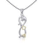 Infinity Cat with Heart and Celtic Trinity Knot Gold Accent Pendant