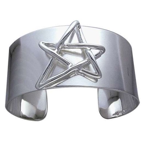 Modern Pentagram Cuff Bracelet in Sterling Silver