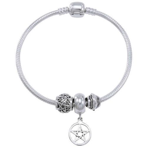 Pentagram Sterling Silver Bead Bracelet