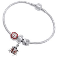 Lady Bug Sterling Silver Bead Bracelet