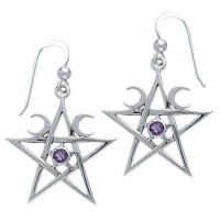 Pentagram Pentacle Earrings with Gemstone