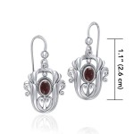 Celtic Knotwork Tulip with Garnet Gem Earrings