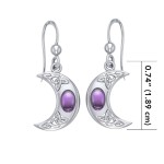 Celtic Knotwork Crescent Moon Hook Earrings with Amethyst