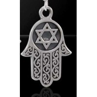 Hamsa Star of David Sterling Silver Pendant