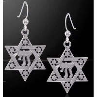 Chai Star of David Sterling Silver Earrings