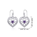 Flower in Heart Silver Earrings with Amethyst