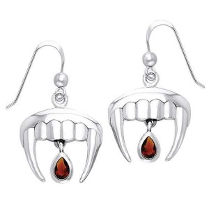 Vampire Teeth Sterling Silver Blood Drop Earrings