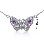 Small Celtic Knot Butterfly Necklace with Amethyst