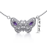 Celtic Knot Butterfly Necklace with Amethyst