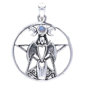 Moon Goddess Pentacle Pendant with Gemstone