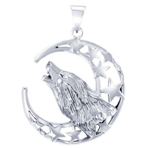 Howling Wolf Crescent Moon Pendant