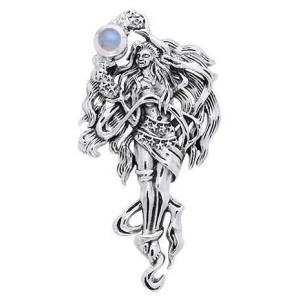 Moon Goddess Rainbow Moonstone Sterling Pendant