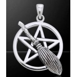 Broom Pentacle Pendant in Sterling Silver
