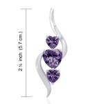 3 Heart Amethyst Gemstone Silver Pendant