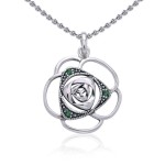 Blooming Rose Pendant with Emeralds