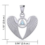Angel Wings Pendant with Inlaid Blue Topaz Recovery Symbol