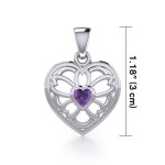 Flower in Heart Silver Pendant with Amethyst