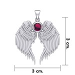 Guardian Angel Wings Silver Pendant with Ruby Birthstone 