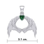 Guardian Angel Wings Pendant with Heart Emerald Birthstone 